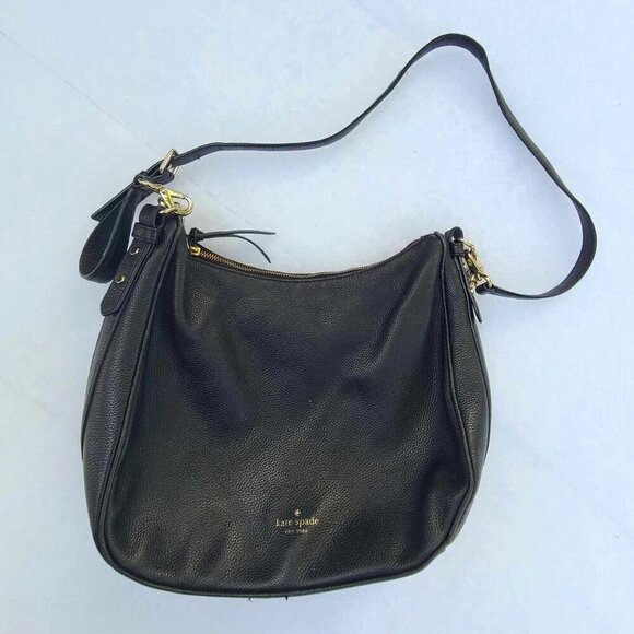 Kate Spade Black Leather Shoulder Bag Purse Classic Tote Handbag Minimalist